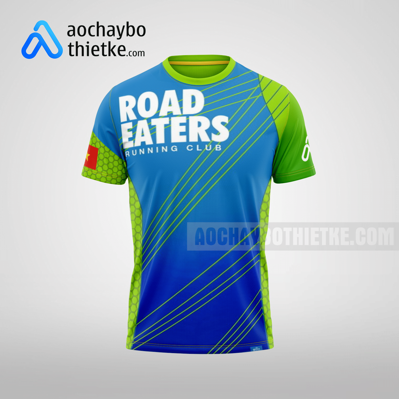 Mẫu áo chạy bộ thiết kế xanh dương Road Eaters R1 | Áo Chạy Bộ Thiết Kế