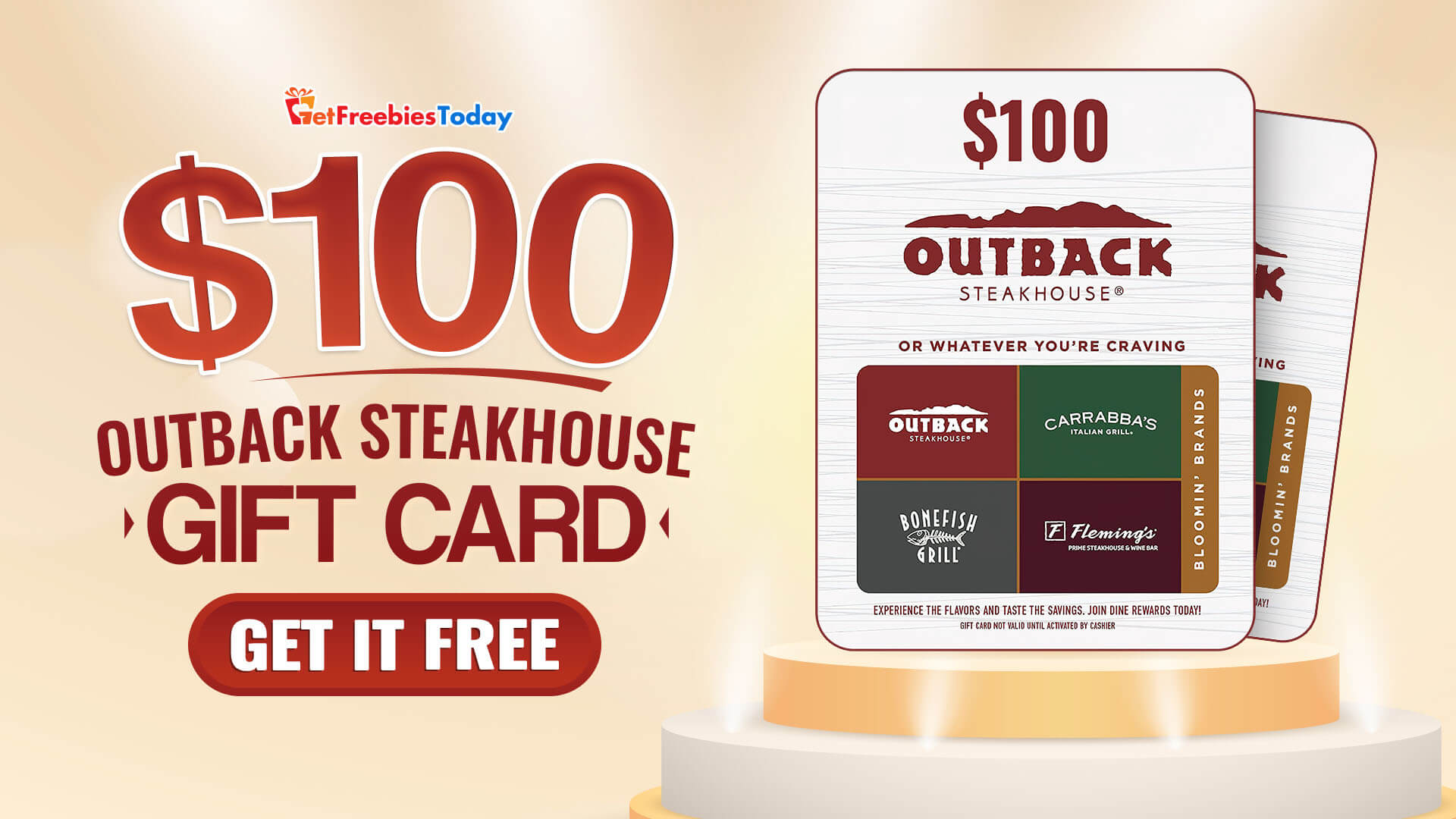 Free $100 Outback Steakhouse Gift Card | GetFreebiesToday.com